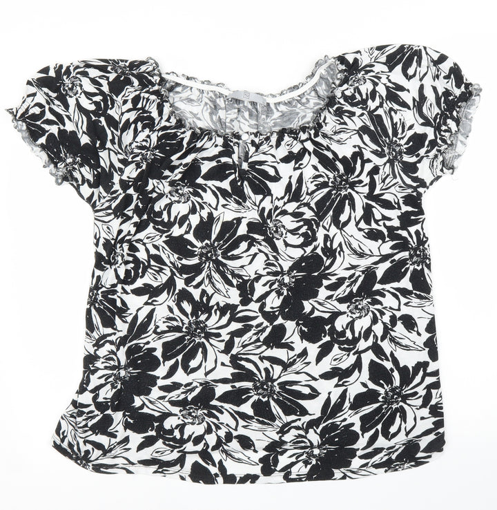 TU Womens Black Floral  Basic Blouse Size 12