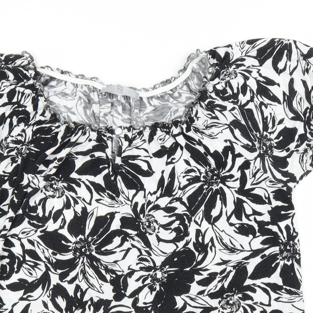 TU Womens Black Floral  Basic Blouse Size 12