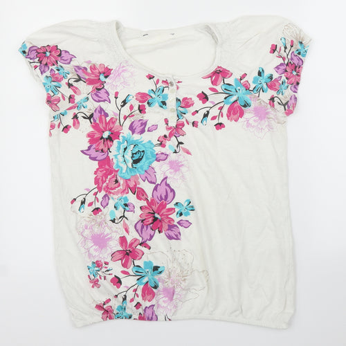 Preworn Womens White Floral  Basic Blouse Size 12