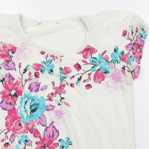 Preworn Womens White Floral  Basic Blouse Size 12