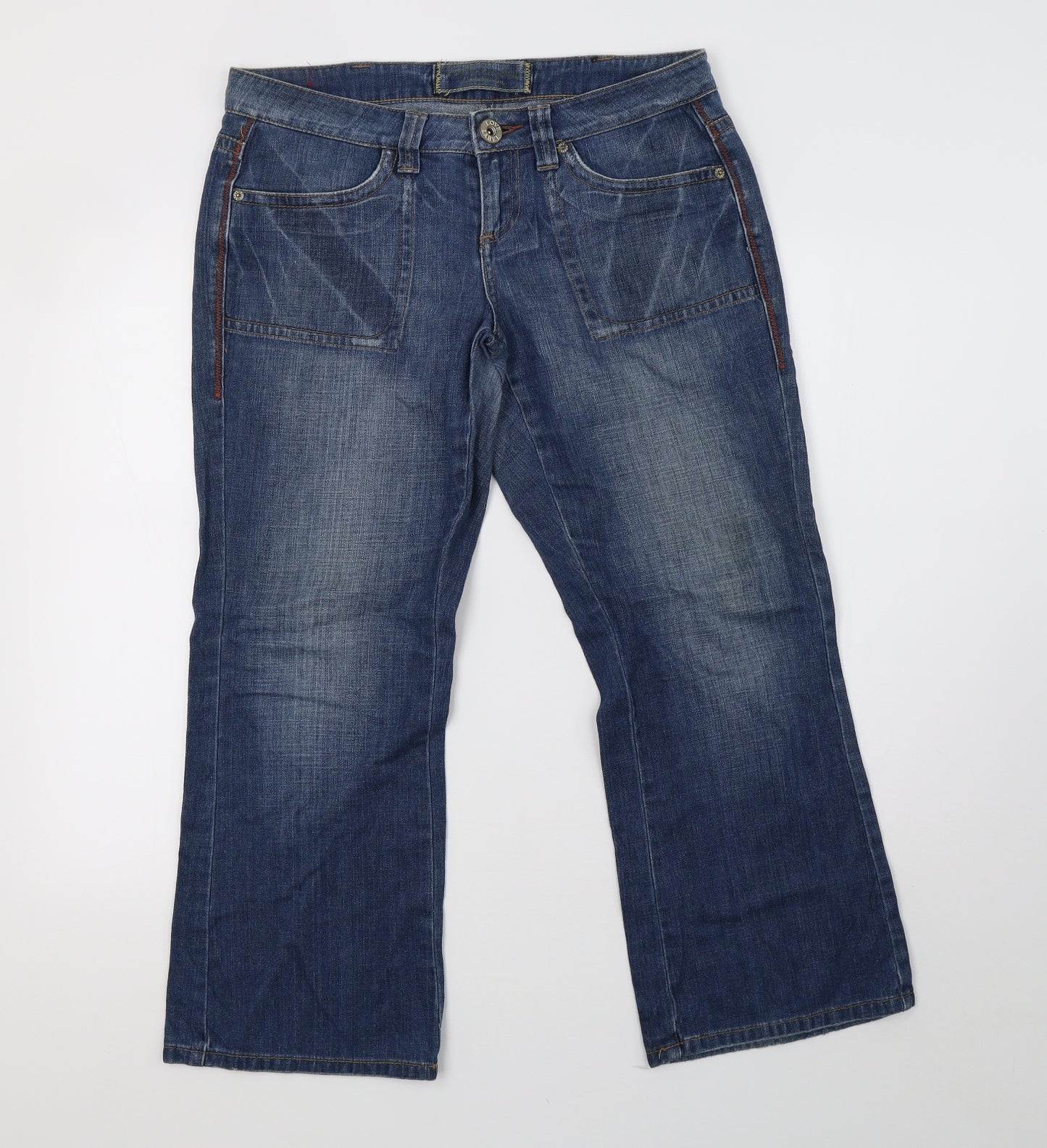 Preworn Womens Blue  Denim Bootcut Jeans Size 12 L27 in - short leg