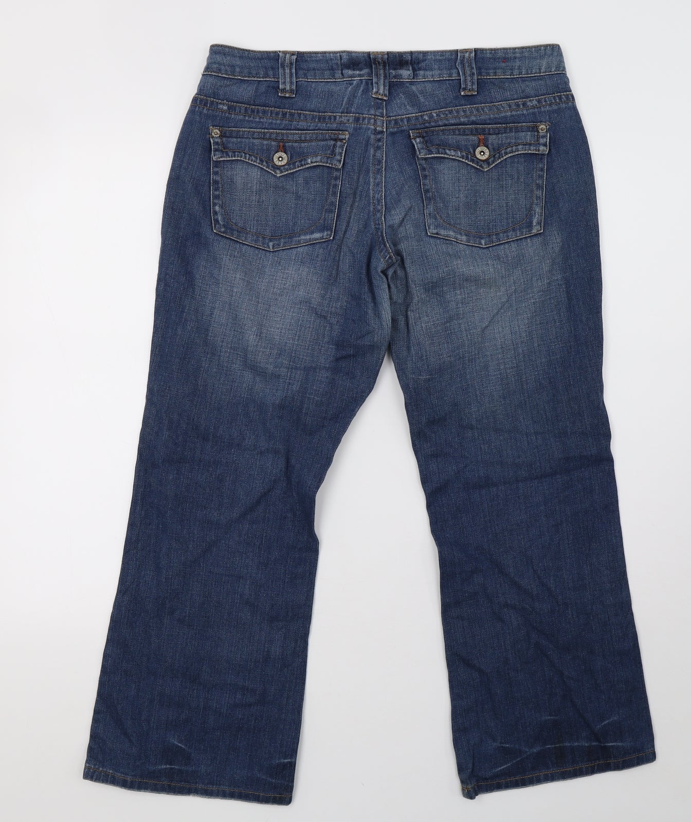 Preworn Womens Blue  Denim Bootcut Jeans Size 12 L27 in - short leg