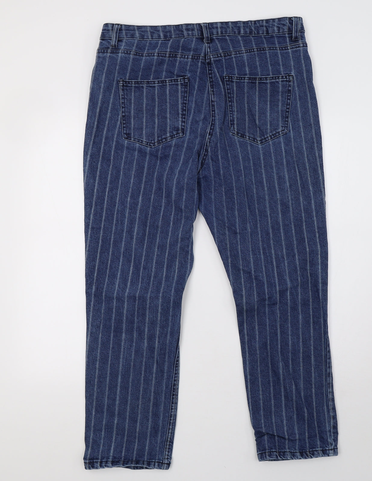 NEXT Womens Blue Striped Denim Straight Jeans Size 16 L28 in