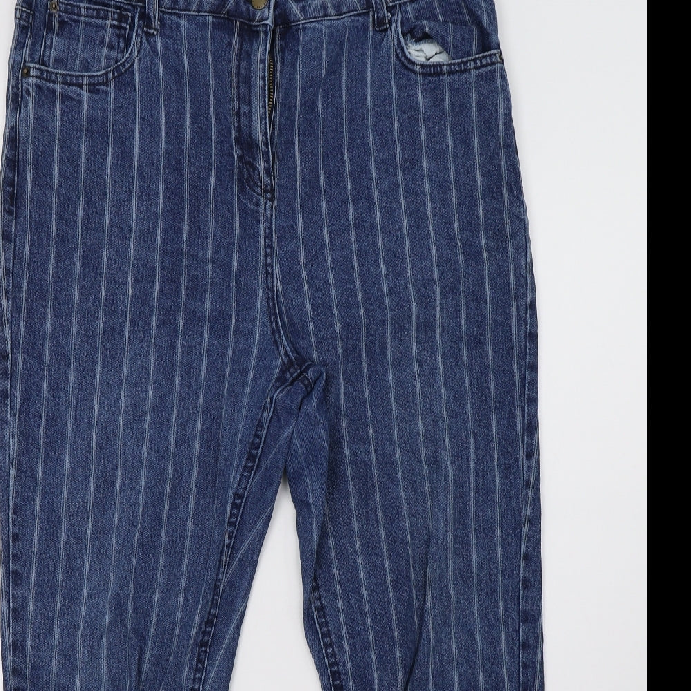 NEXT Womens Blue Striped Denim Straight Jeans Size 16 L28 in