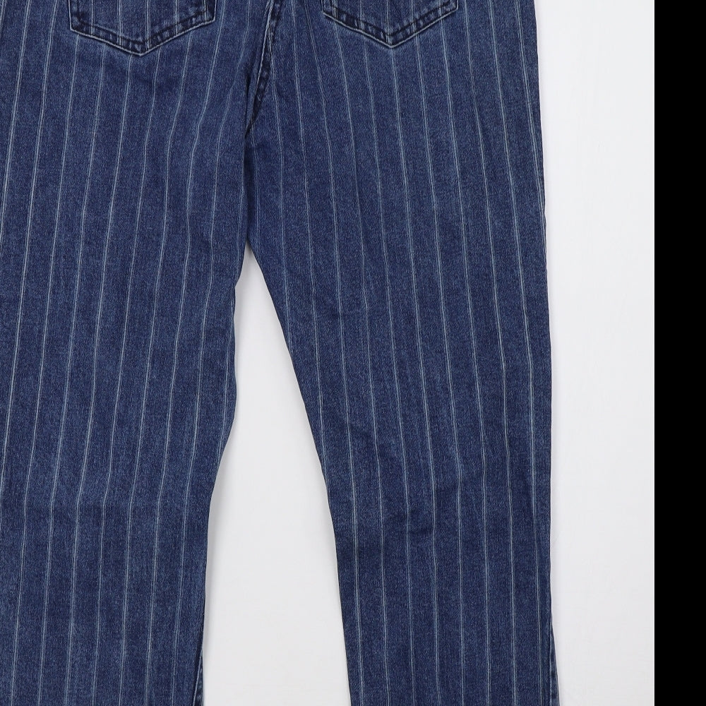 NEXT Womens Blue Striped Denim Straight Jeans Size 16 L28 in