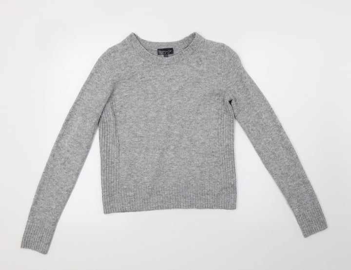 Topshop Womens Grey Knit Henley Sweatshirt Size 6