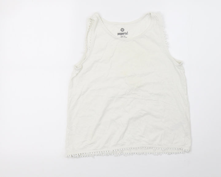 pepperts Girls White Basic T-Shirt Size 10-11 Years