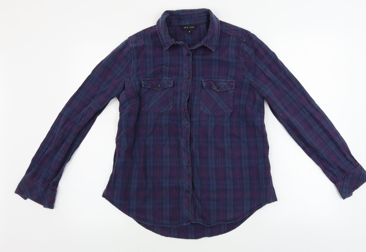 New Look  Womens Blue Check  Basic Button-Up Size 12
