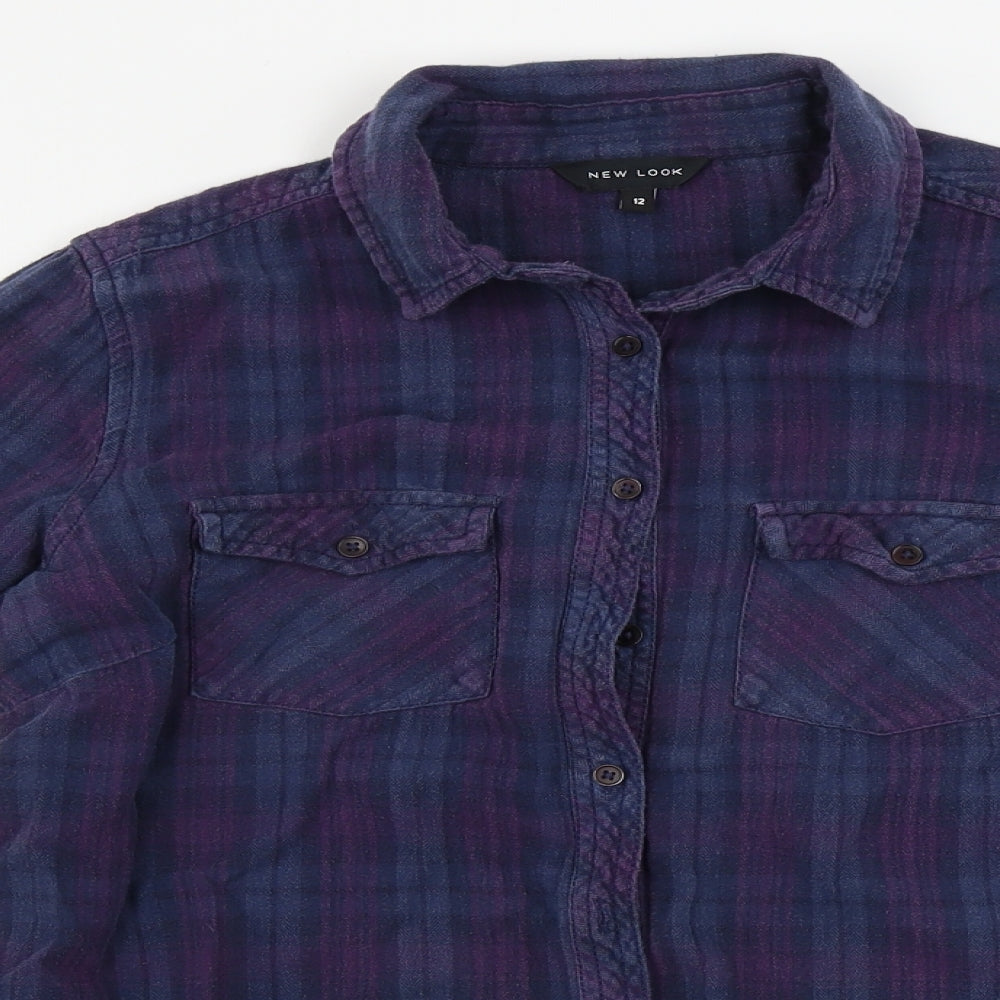 New Look  Womens Blue Check  Basic Button-Up Size 12