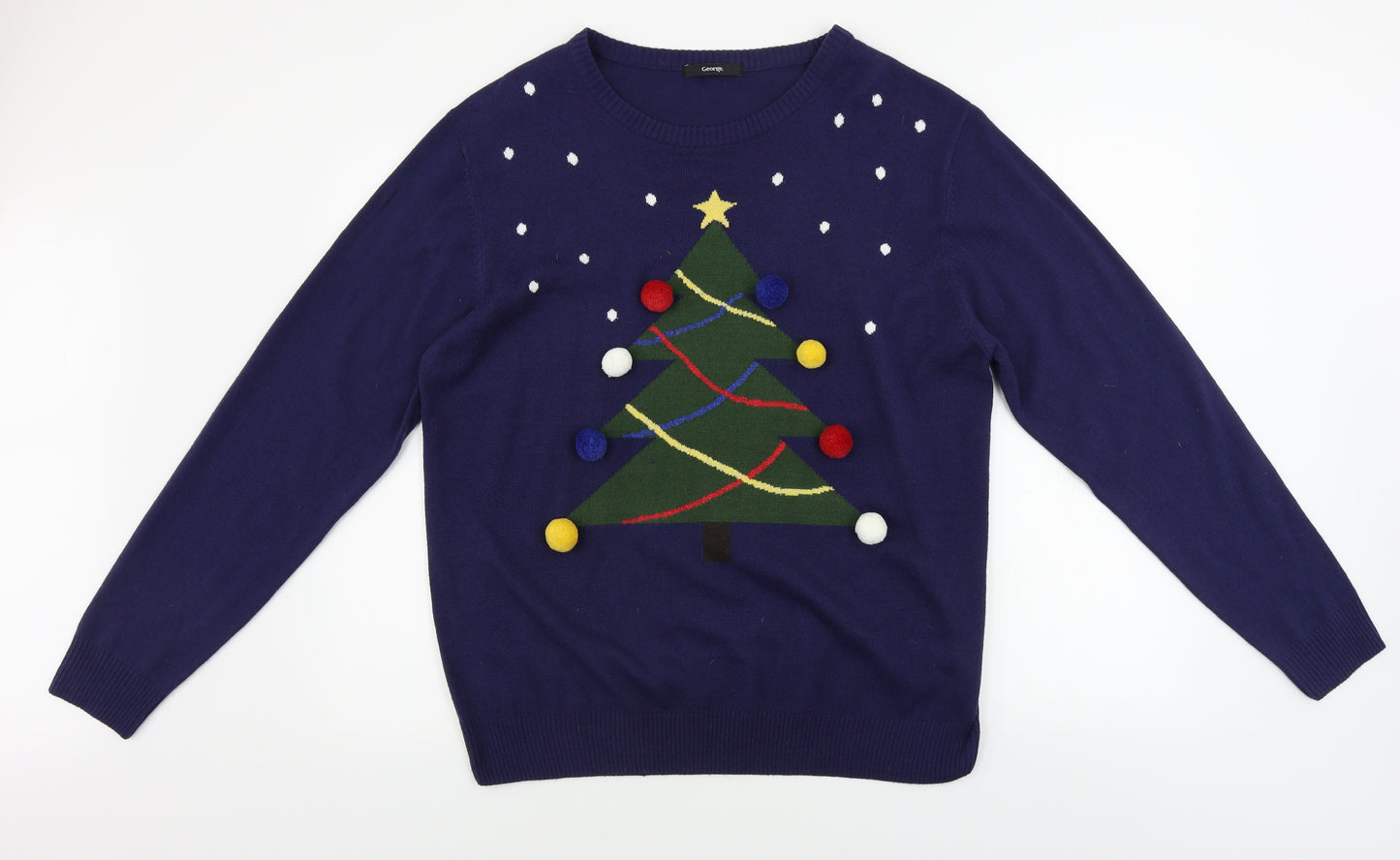 George  Mens Blue   Pullover Jumper Size L  - Christmas Jumper