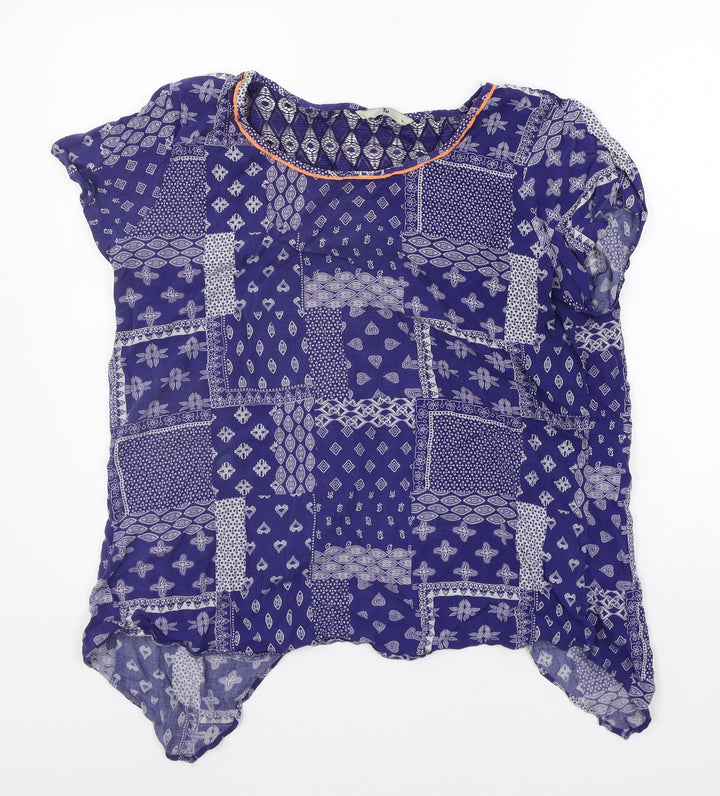 TU Womens Blue Geometric  Basic T-Shirt Size 16