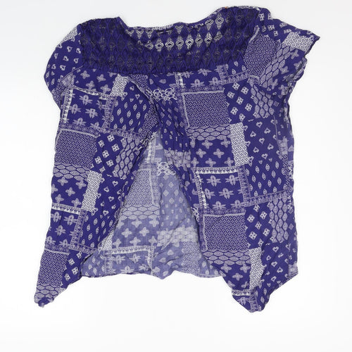TU Womens Blue Geometric  Basic T-Shirt Size 16
