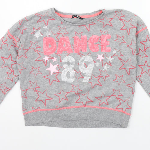 George Girls Grey Geometric  Pullover Jumper Size 10-11 Years  - details on chest