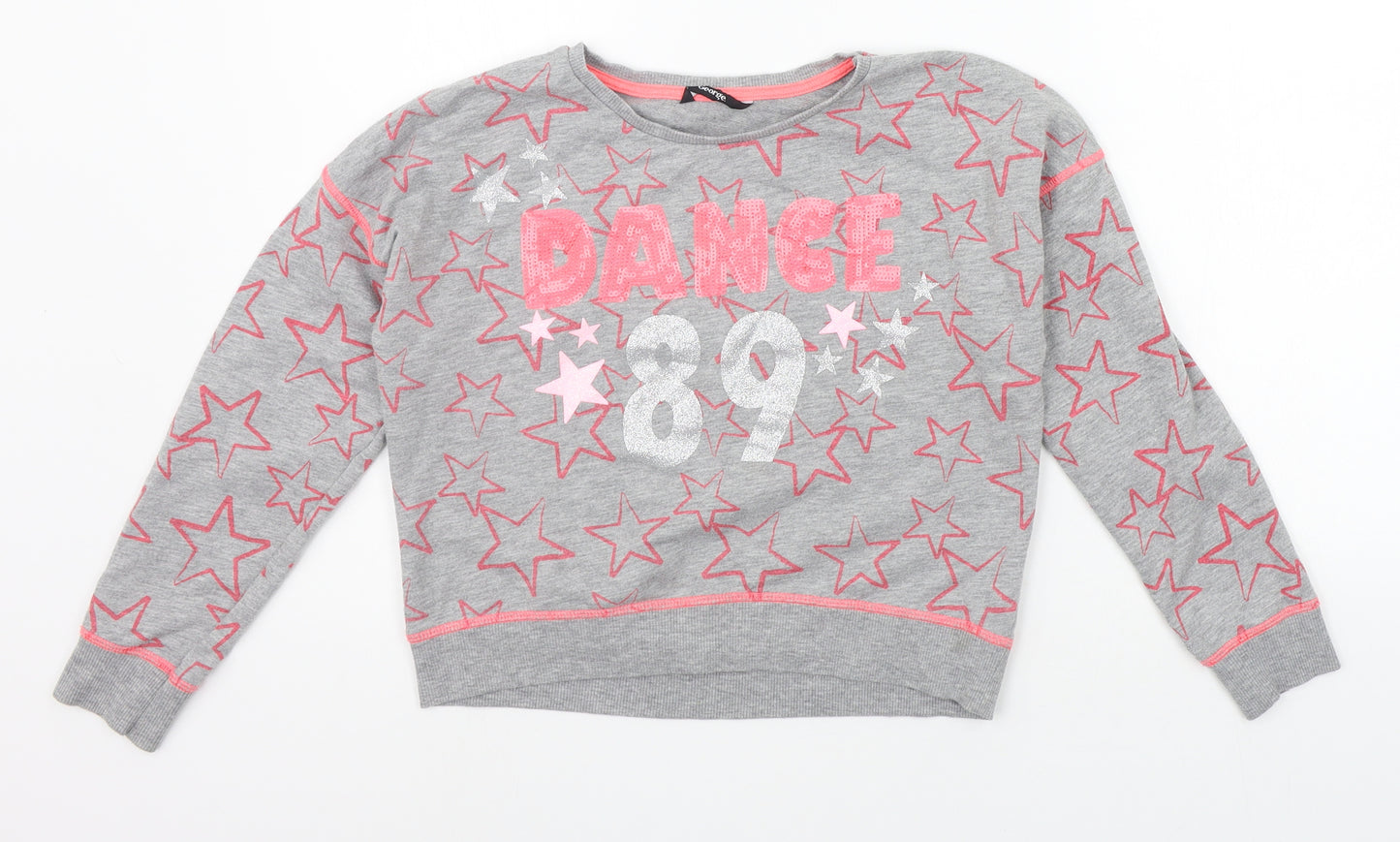 George Girls Grey Geometric  Pullover Jumper Size 10-11 Years  - details on chest