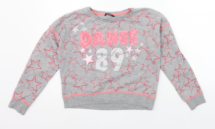 George Girls Grey Geometric  Pullover Jumper Size 10-11 Years  - details on chest