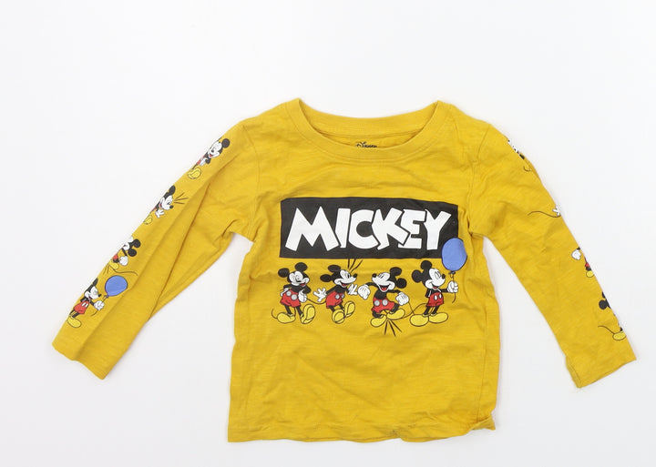 Primark Girls Yellow Geometric  Basic T-Shirt Size 12-18 Months  - MICKEY MOUSE