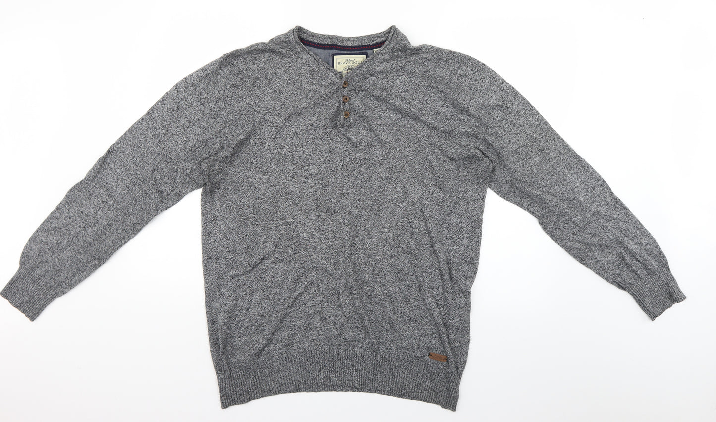 Brave Soul Mens Grey  Knit Pullover Jumper Size XL