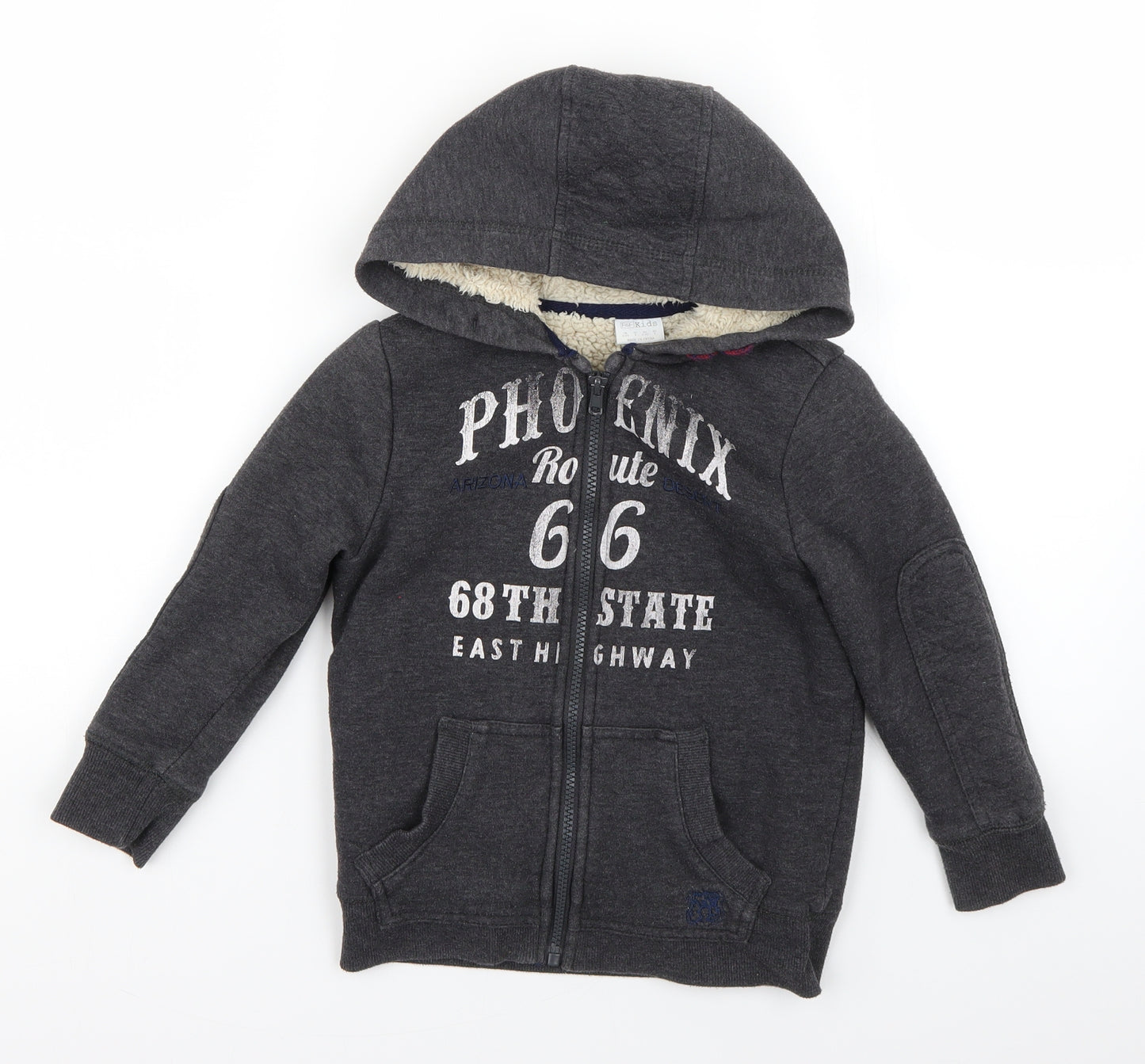 F&F Girls Grey Geometric Knit Full Zip Jumper Size 5-6 Years