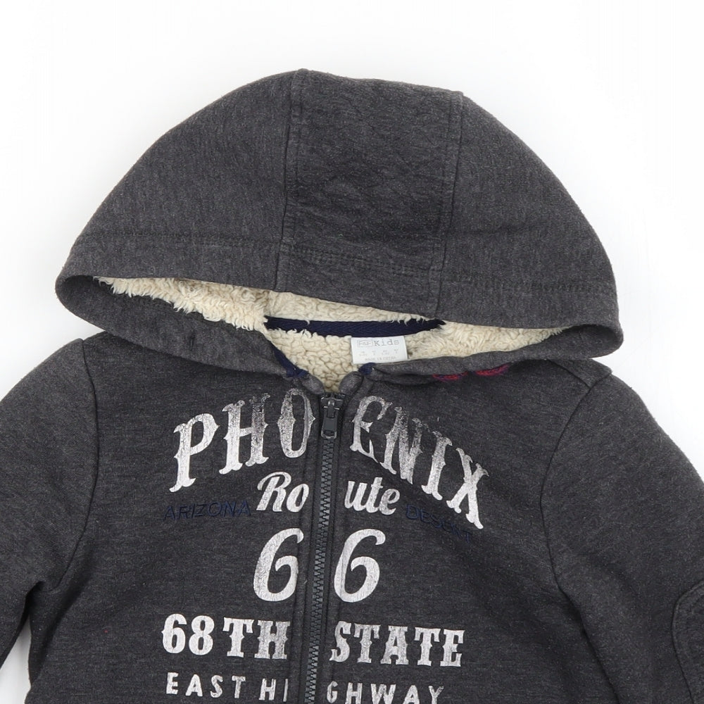F&F Girls Grey Geometric Knit Full Zip Jumper Size 5-6 Years