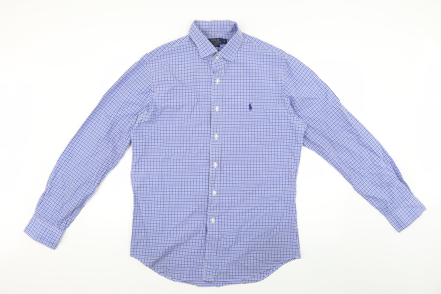 Ralph Lauren Mens Blue Check   Dress Shirt Size L