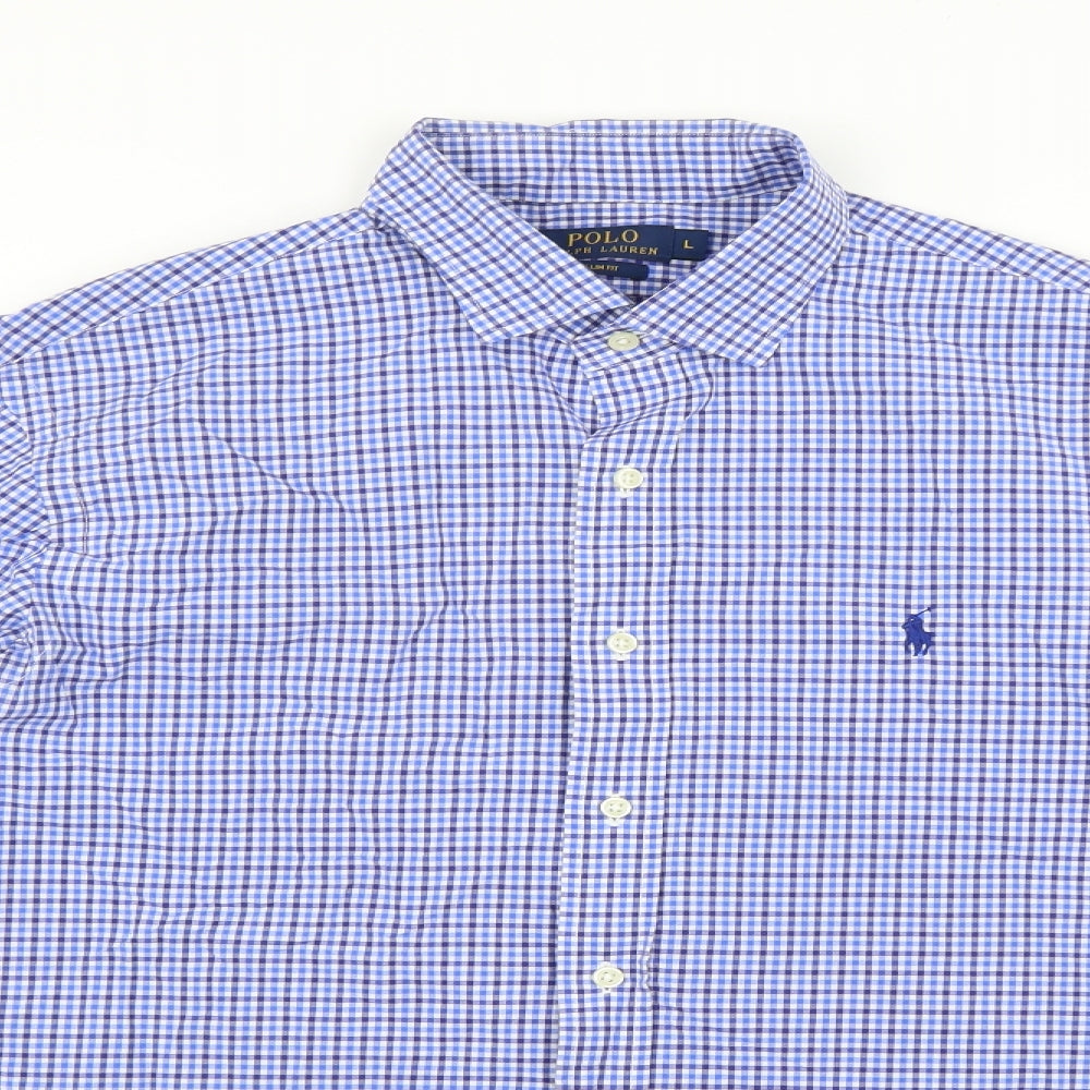 Ralph Lauren Mens Blue Check   Dress Shirt Size L