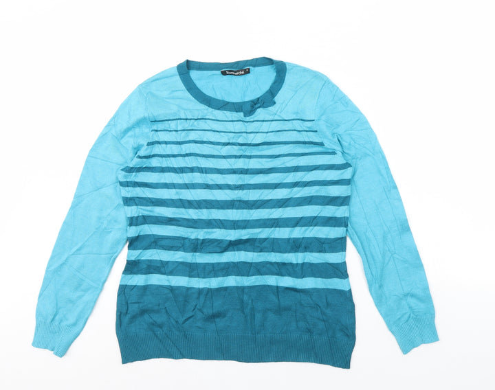 Bonmarché Womens Blue Striped Pullover Jumper Size S