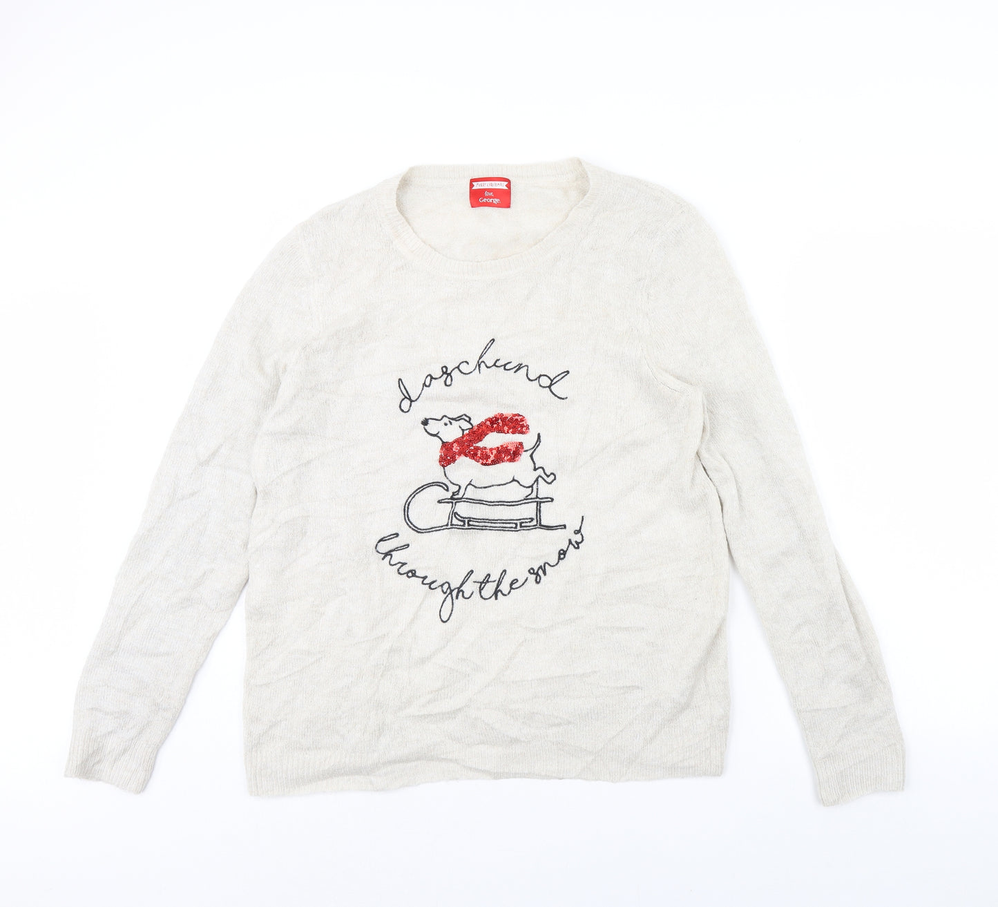 George Womens Beige   Pullover Jumper Size 18  - Daschund christmas