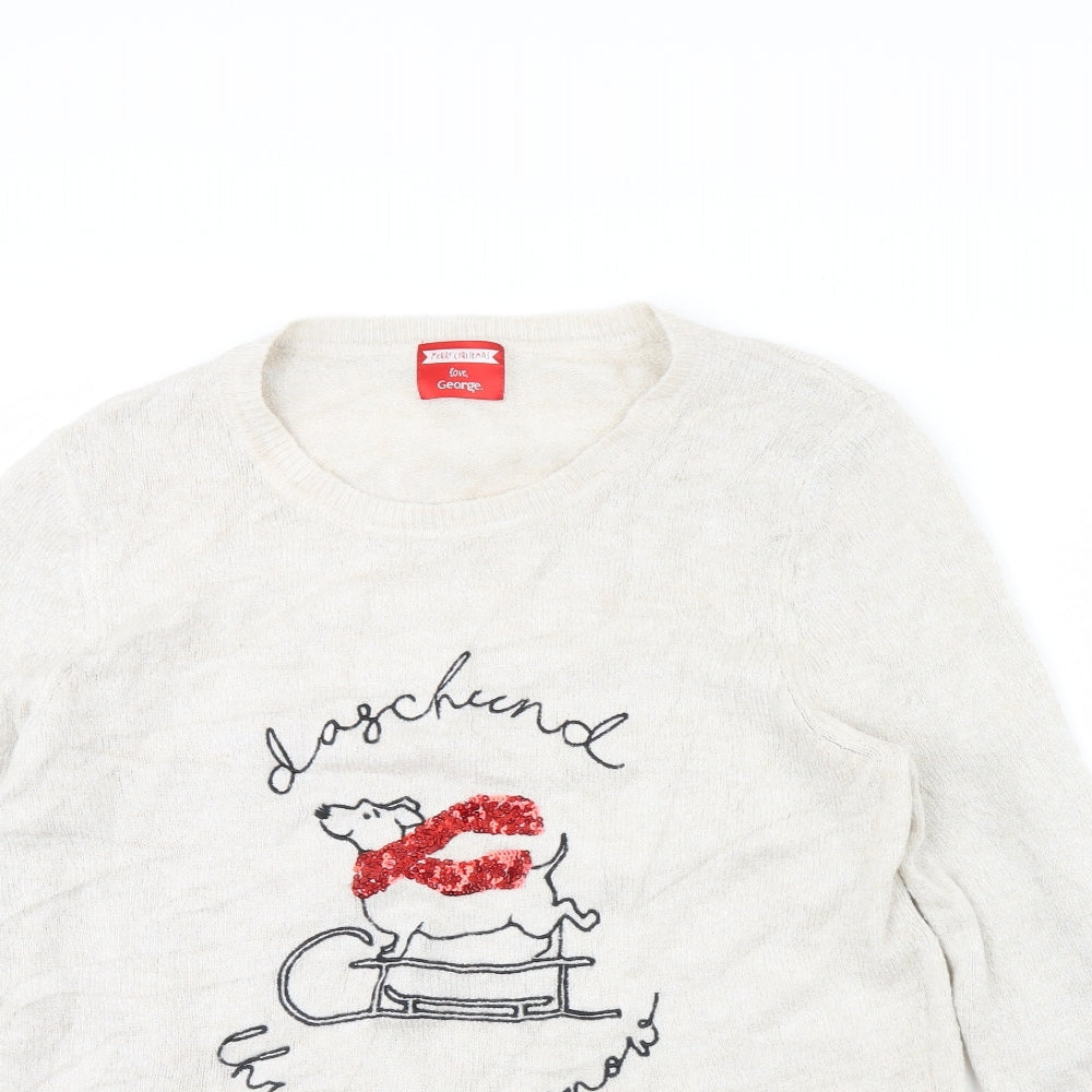 George Womens Beige   Pullover Jumper Size 18  - Daschund christmas