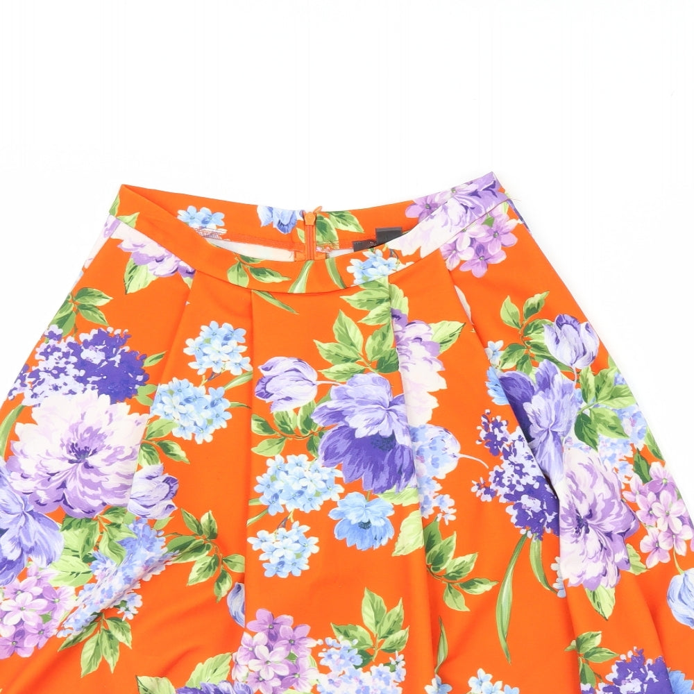 Primark Womens Orange Floral  Flare Skirt Size 10