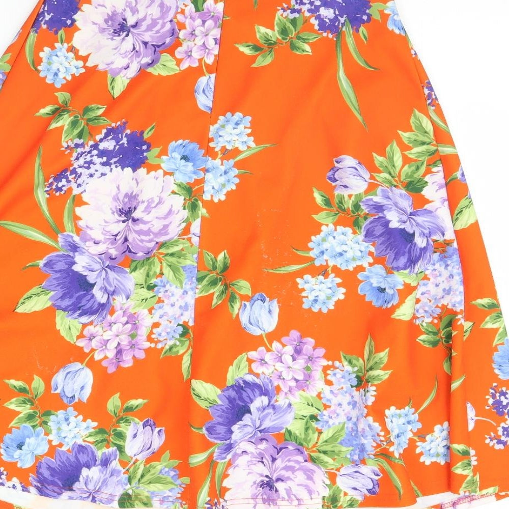 Primark Womens Orange Floral  Flare Skirt Size 10