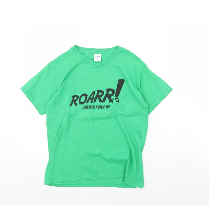 Gildan Boys Green   Basic T-Shirt Size M  - Dinosaur