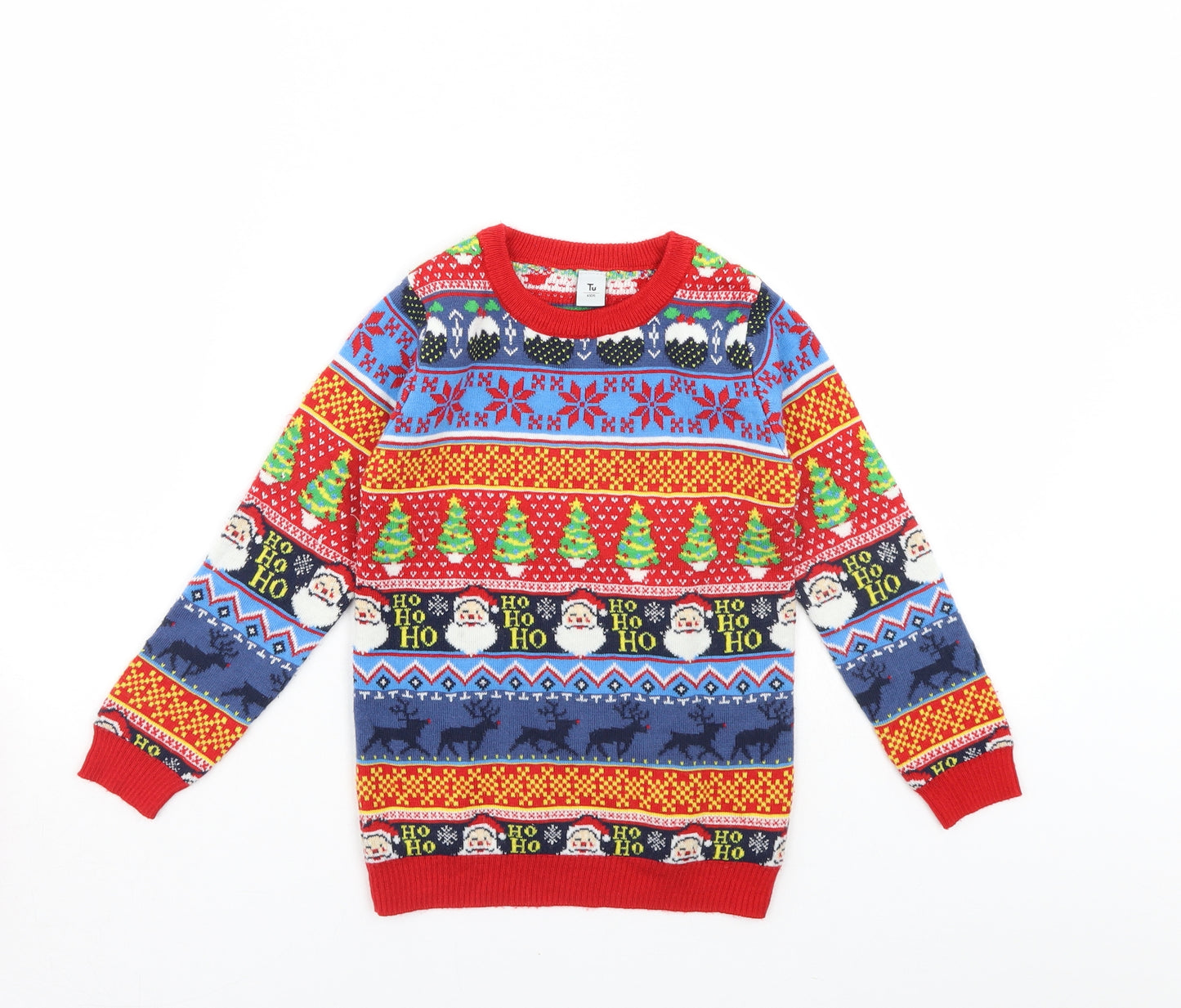 TU Boys Red Striped  Pullover Jumper Size 7 Years  - Christmas jumper