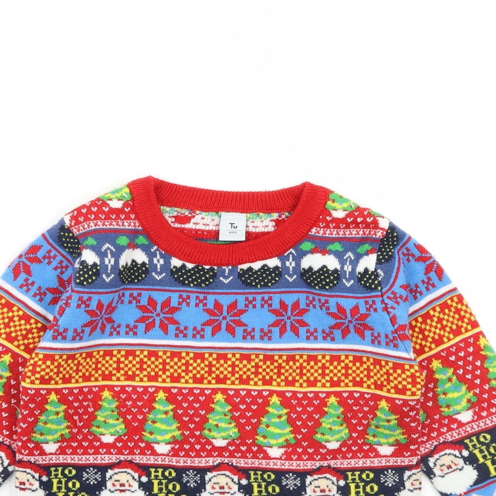 TU Boys Red Striped  Pullover Jumper Size 7 Years  - Christmas jumper