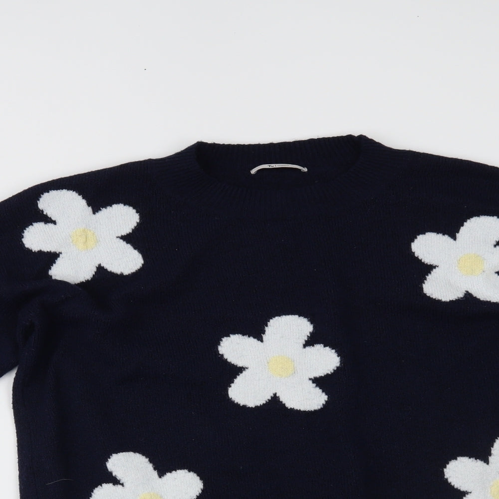 TU Womens Blue Floral  Henley Jumper Size M