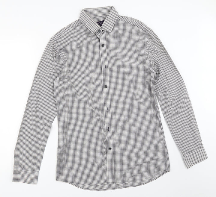 Taylor & Cutter Mens Blue Check Button-Up Size 15
