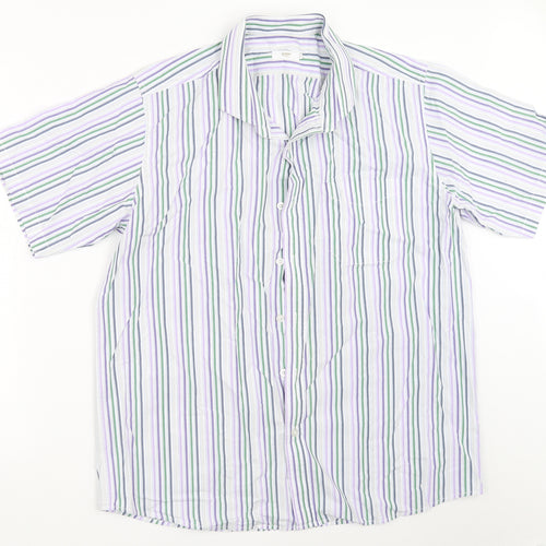 Cotton Traders Mens White Striped   Button-Up Size L