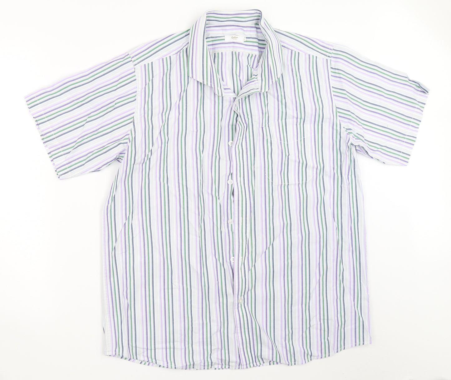 Cotton Traders Mens White Striped   Button-Up Size L
