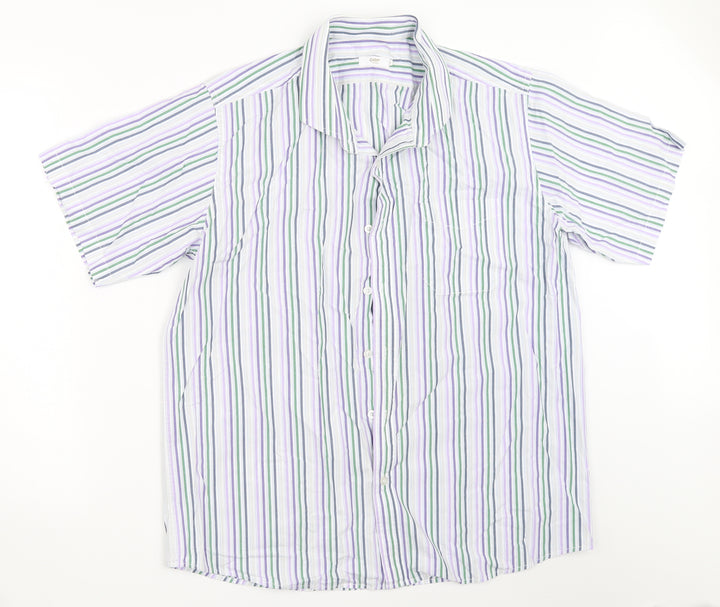 Cotton Traders Mens White Striped   Button-Up Size L