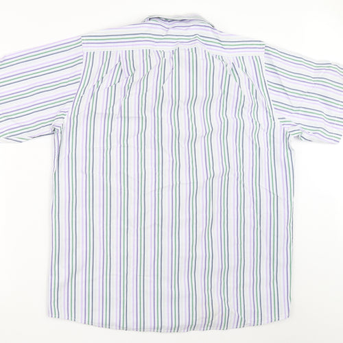 Cotton Traders Mens White Striped   Button-Up Size L