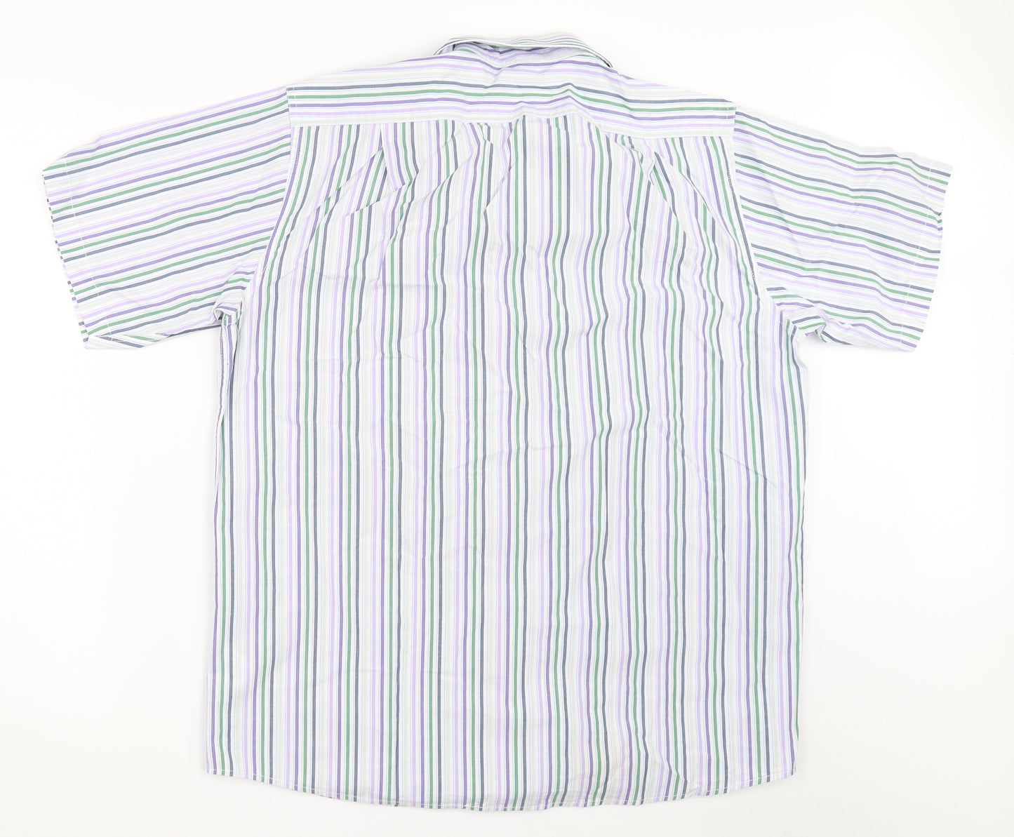 Cotton Traders Mens White Striped   Button-Up Size L
