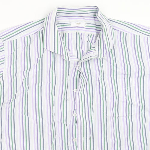 Cotton Traders Mens White Striped   Button-Up Size L