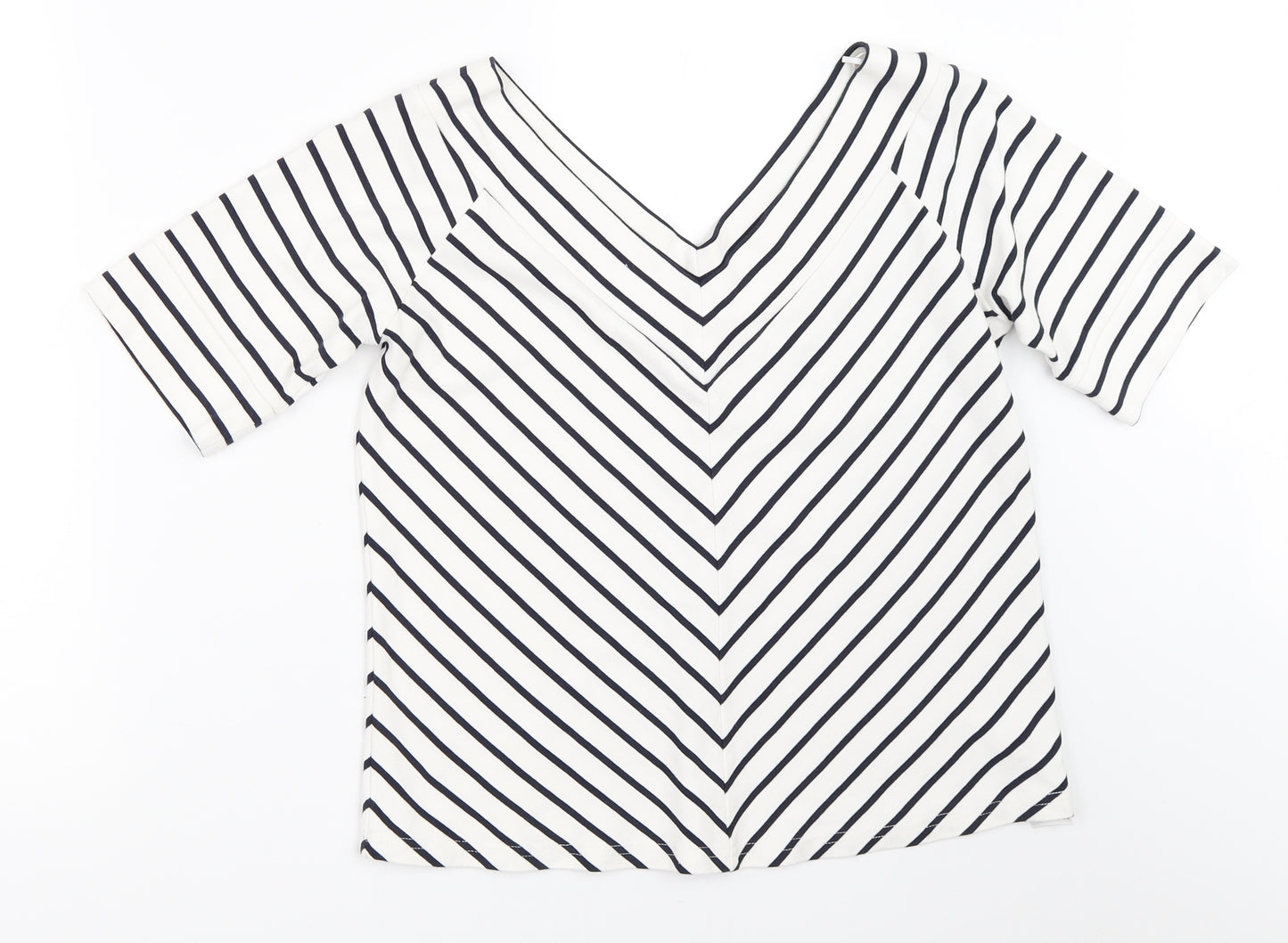 Jasper Conran Womens White Striped  Basic T-Shirt Size 18