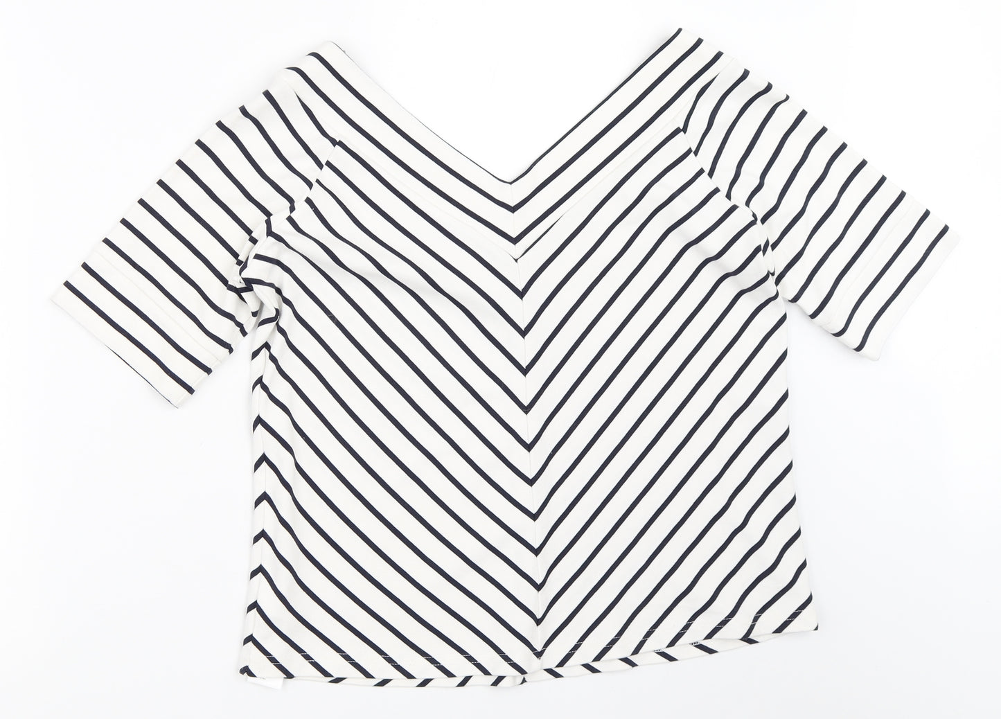 Jasper Conran Womens White Striped  Basic T-Shirt Size 18