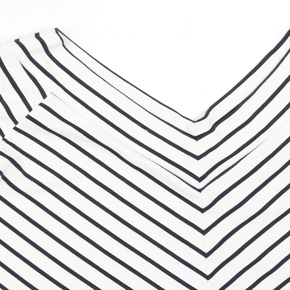 Jasper Conran Womens White Striped  Basic T-Shirt Size 18