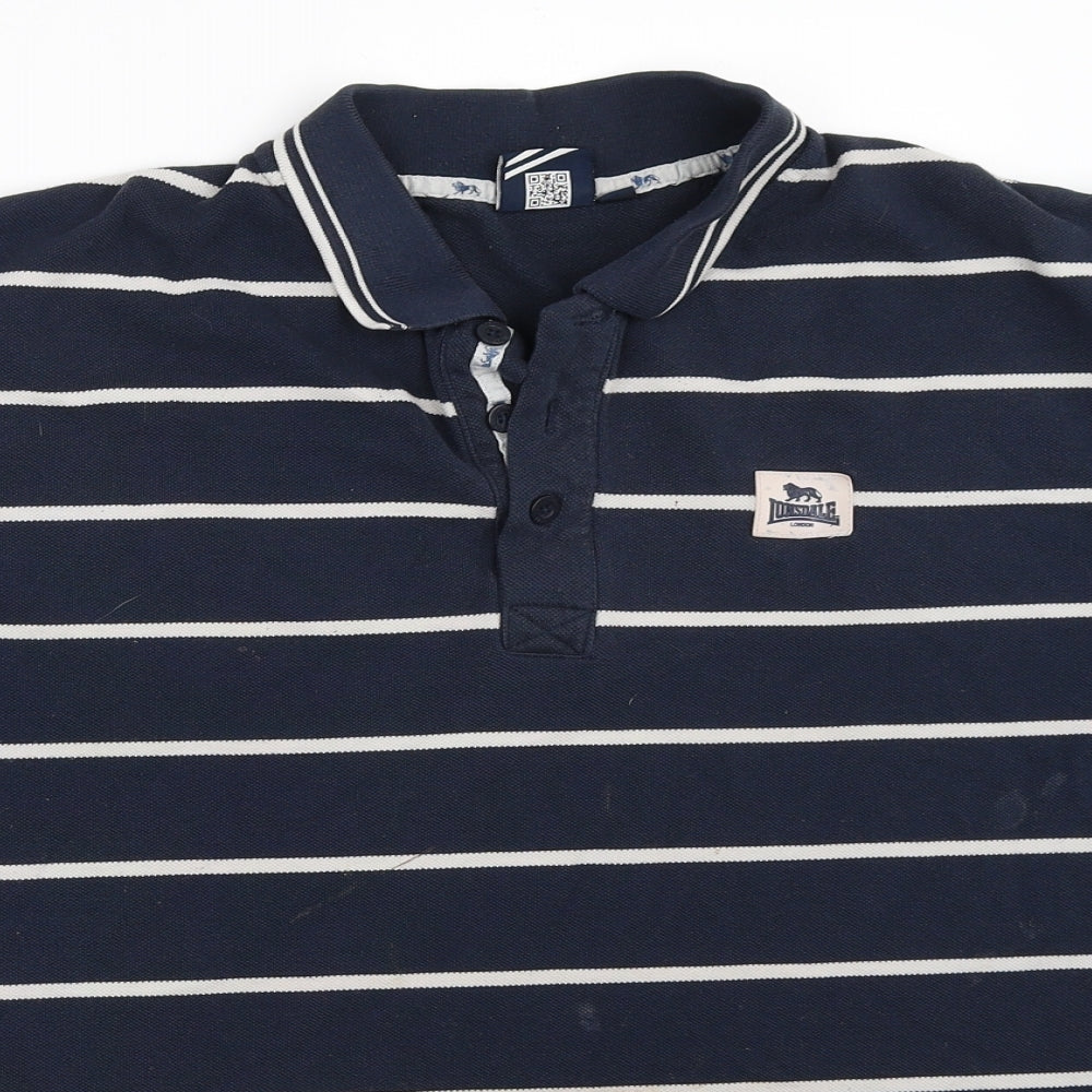 Lonsdale Mens Blue Striped   Polo Size L