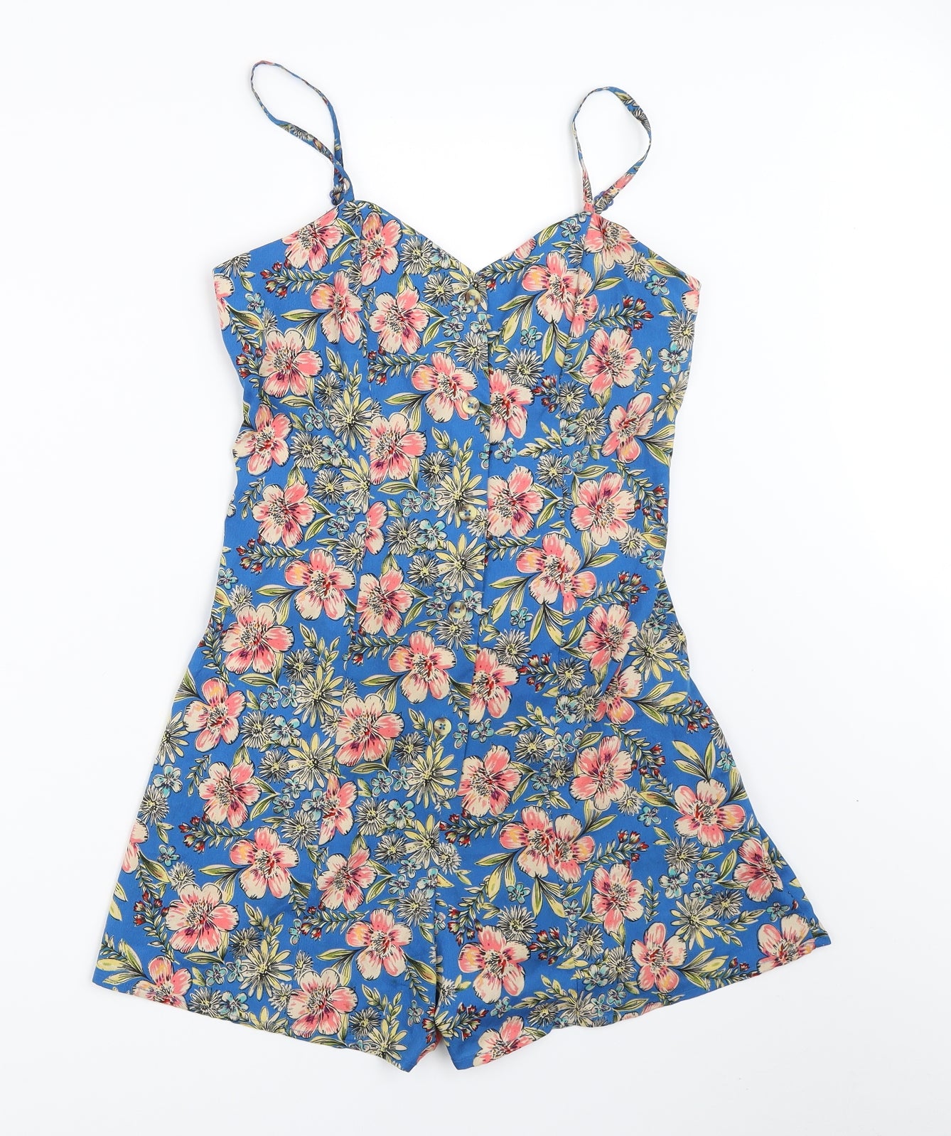 Primark Womens Blue Floral  Playsuit One-Piece Size 4