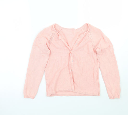 Front view of Nutmeg men’s pink cardigan jumper