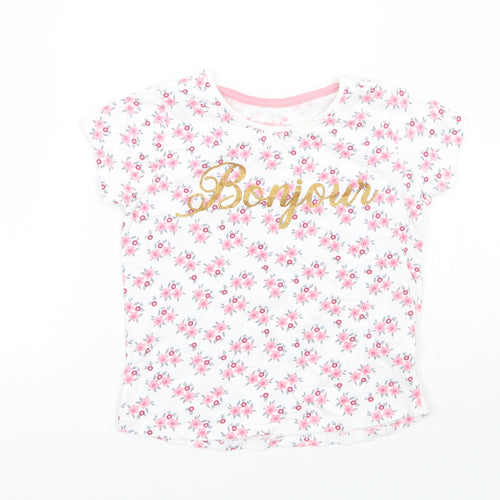 Primark Girls White Floral  Basic T-Shirt Size 3-4 Years