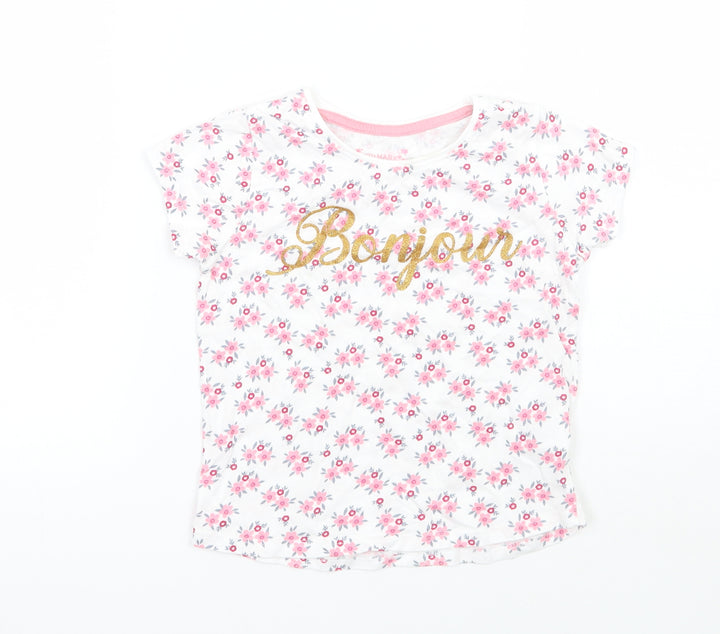 Primark Girls White Floral  Basic T-Shirt Size 3-4 Years