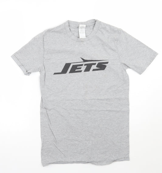 Front view of Gildan women’s grey basic t-shirt, size S